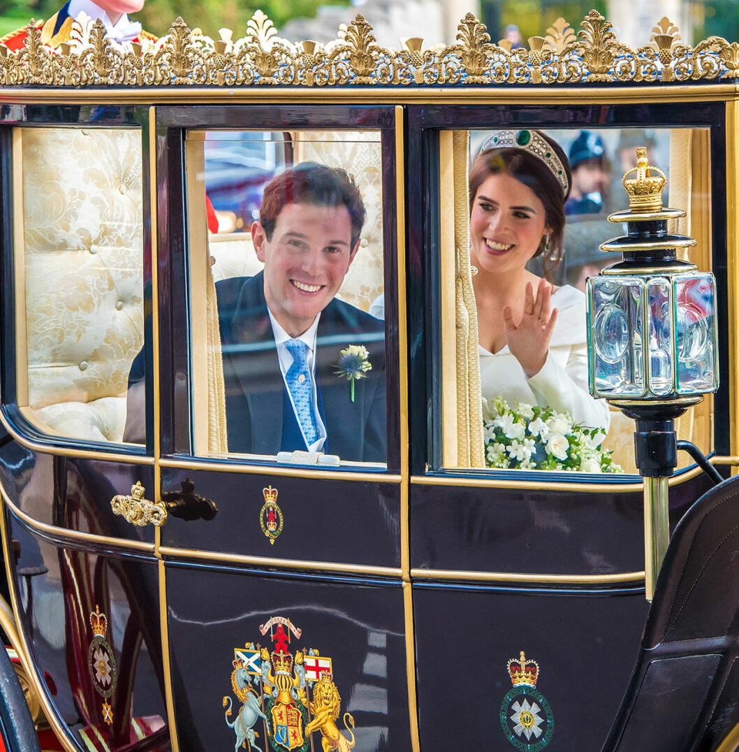 Jack Brooksbank och prinsessan Eugenie på bröllopsdagen.