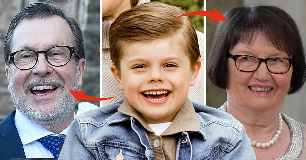 Prins Oscar ser ut att ha fått ärva sina fina drag av både farmor Ewa och farfar Olle, båda 76. Prins Oscar Farfar Olle Westling Farmor Ewa Westling Prins Daniels föräldrar