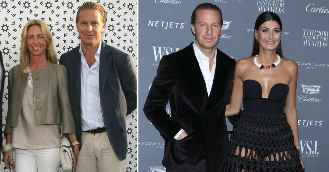 Fastighetsmiljardären Oscar Engelbert med första hustrun Madeleine och med andra hustrun, toppmodellen Giovanna. Paret bröllop stod på Capri och varade i fyra dagar.