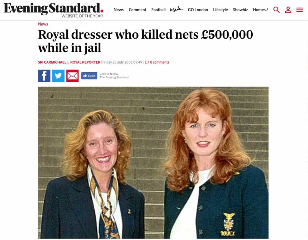 Fergie med sin kammarjungfru Jane Andrews. Faksimil från Evening Standard. Fergie med sin kammarjungfru Jane Andrews. Faksimil från Evening Standard.