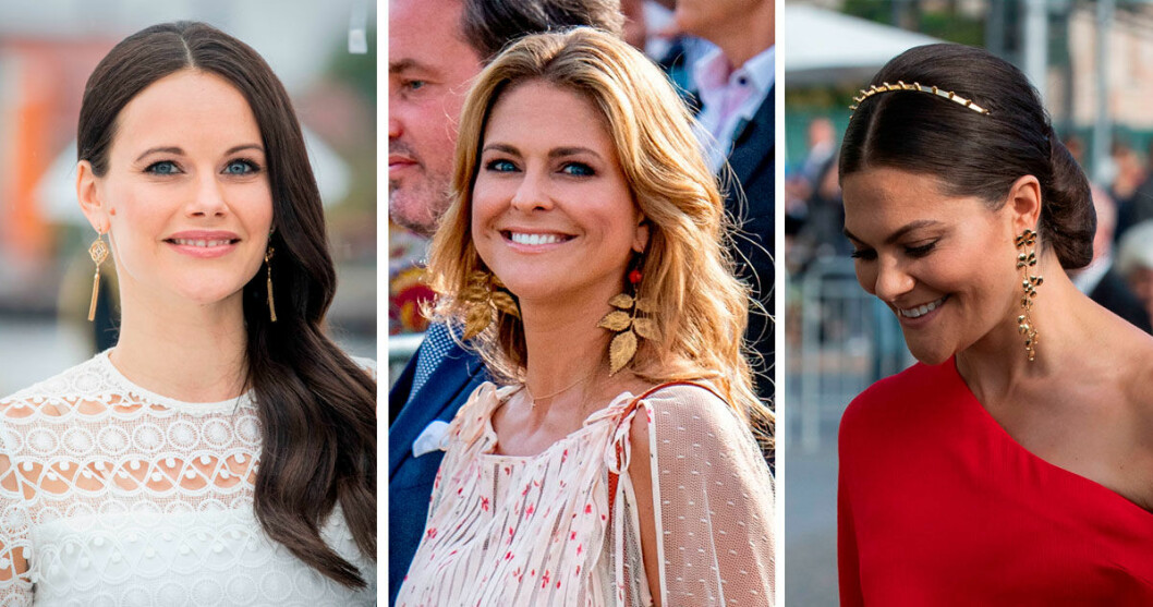 Sofia, Madeleine och Victoria i guldiga örhängen.