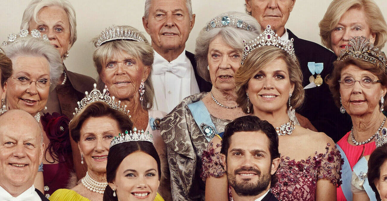 Prinsessan Christina, prinsessan Birgitta, prinsessan Margaretha och prinsessan Désirée i vimlet av kungligheter på prins Carl Philips och prinsessan Sofias bröllop 2015