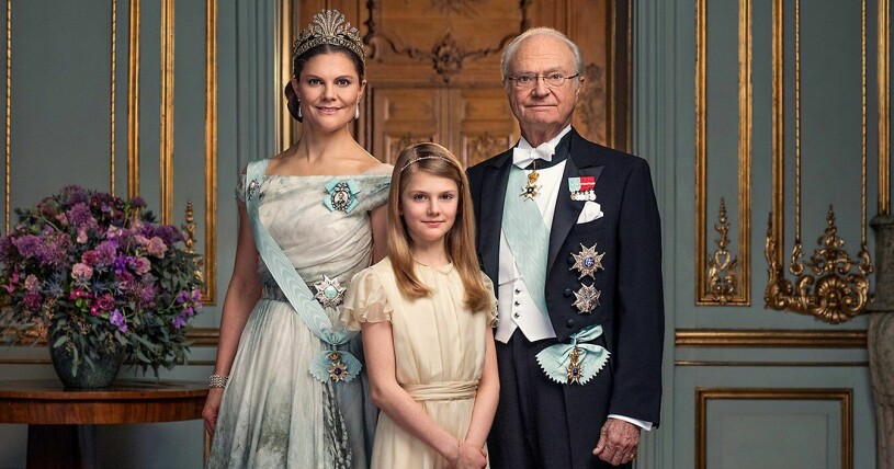 Tre kungliga generationer. Kronprinsessan Victoria, prinsessan Estelle och kung XVI Gustaf