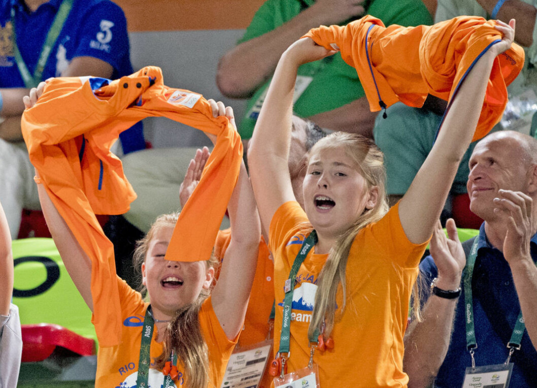 Princess Amalia and Princess Ariane ,are seen in the stands during the hockey quarterfinal game Netherlands v Argentina at the Olympics in Rio de Janeiro, Brazil, August 15, 2016. Photo by Robin Utrecht/ABACAPRESS.COM (c) Abaca / IBL