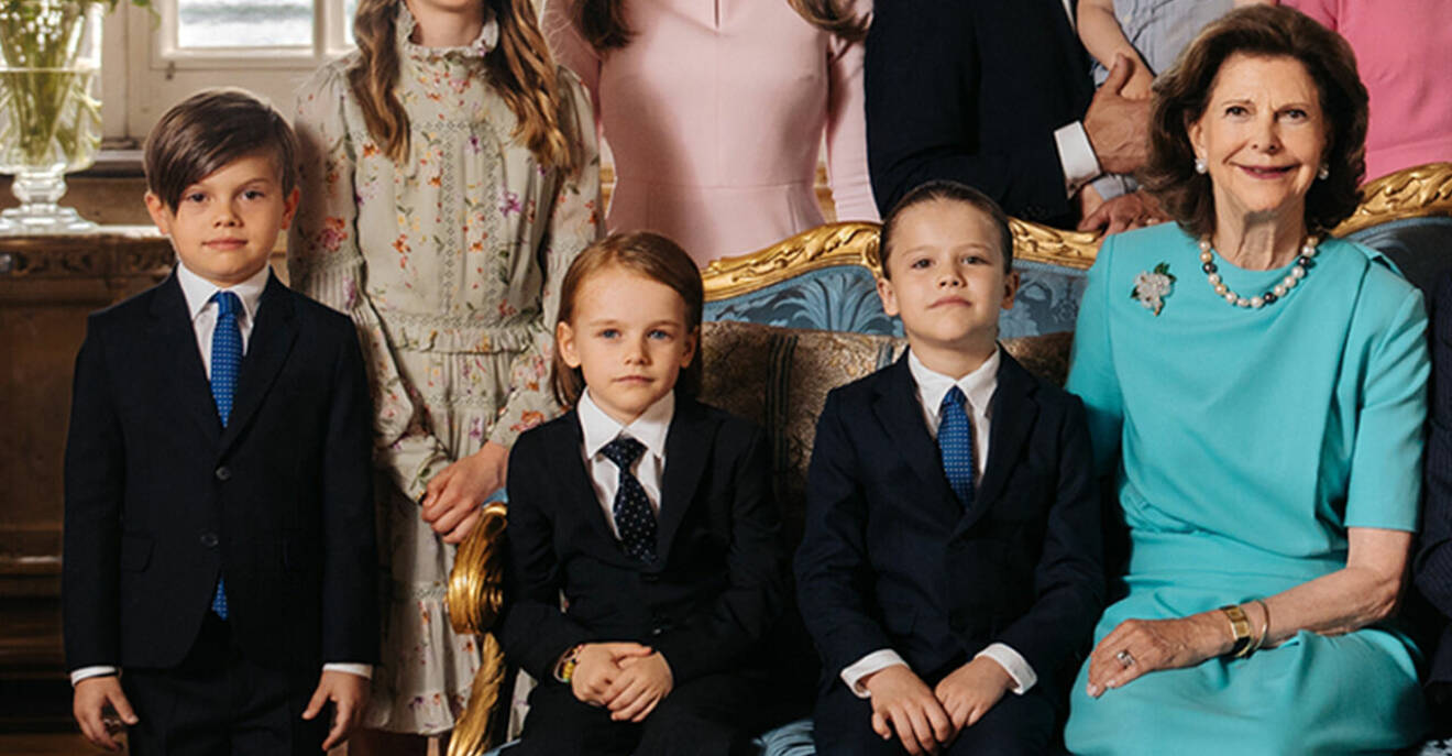 Drottning Silvia med sina barnbarn prins Oscar, prins Gabriel och prins Alexander