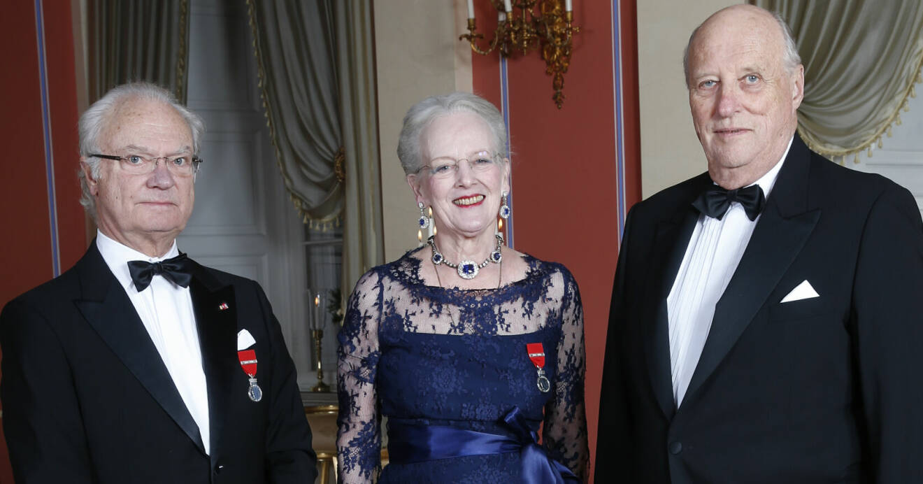 Kung Carl Gustaf, drottning Margrethe och kung Harald