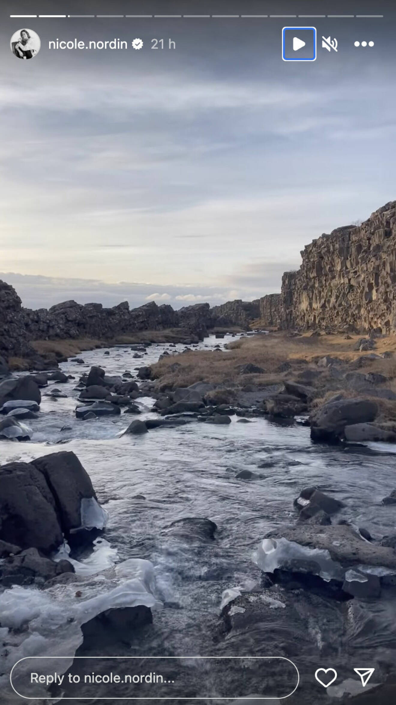En skärmdump från Nicole Nordins Instagram-story, en bild från Island