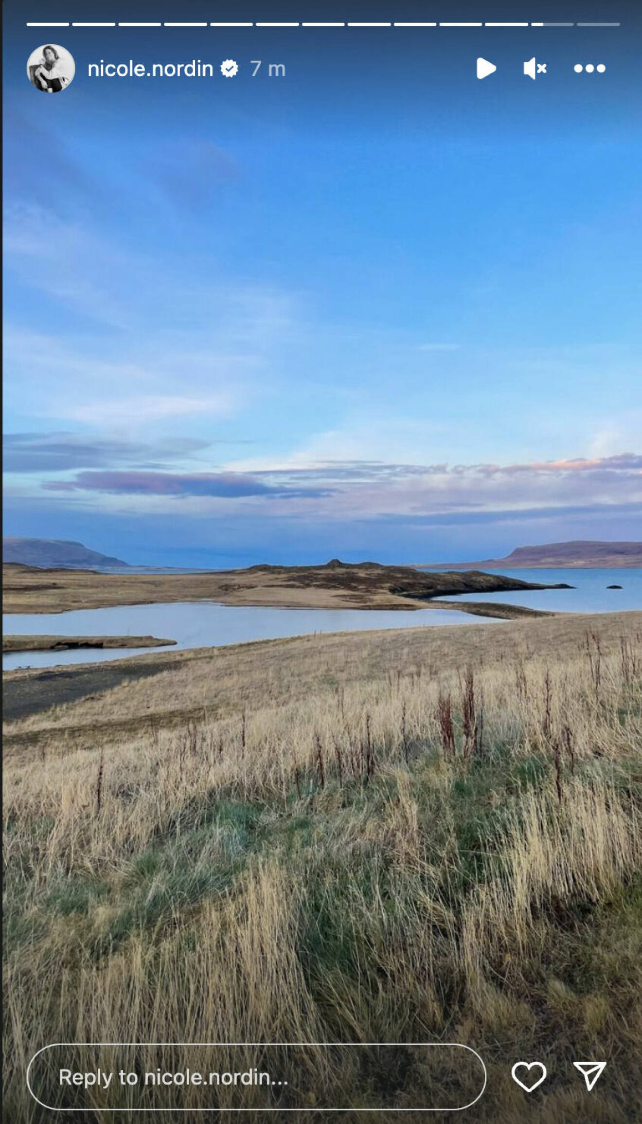 En skärmdump från Nicole Nordins Instagram-story, ett landskap på Island