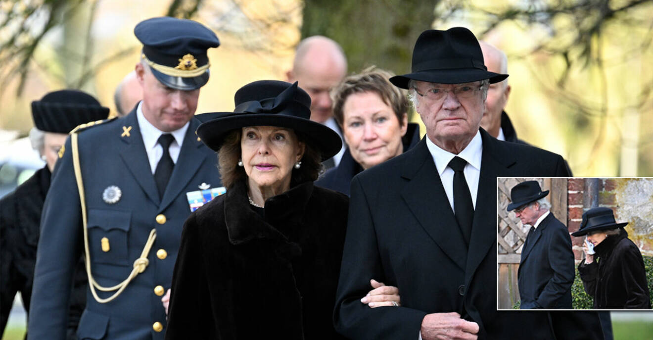 Kungen och drottning Silvia på Hans Gabriel Trolle Wachtmeisters begravning