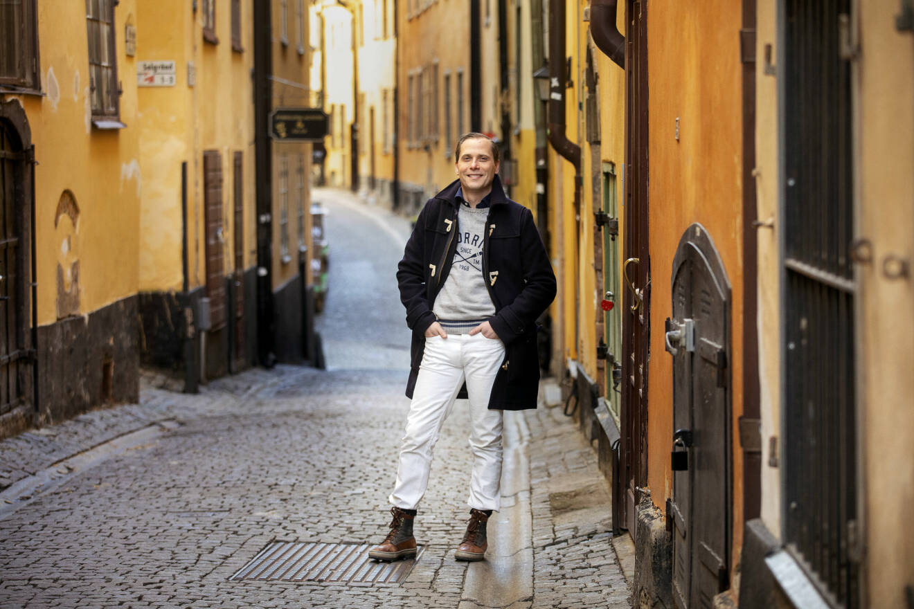 Historiken Christopher O'Regan i Gamla stan i Stockholm. Foto: Stefan Jerrevång 2020