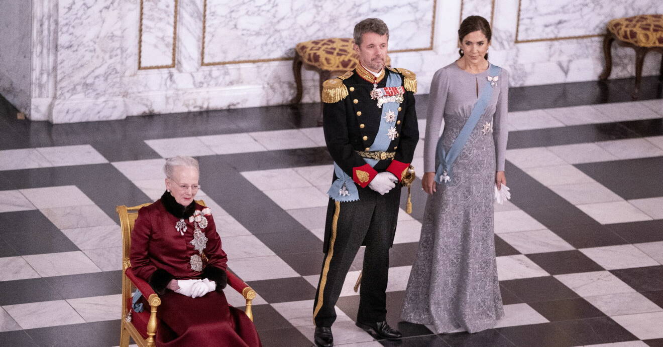 Drottning Margrethe, kronprins Frederik och kronprinsessan Mary