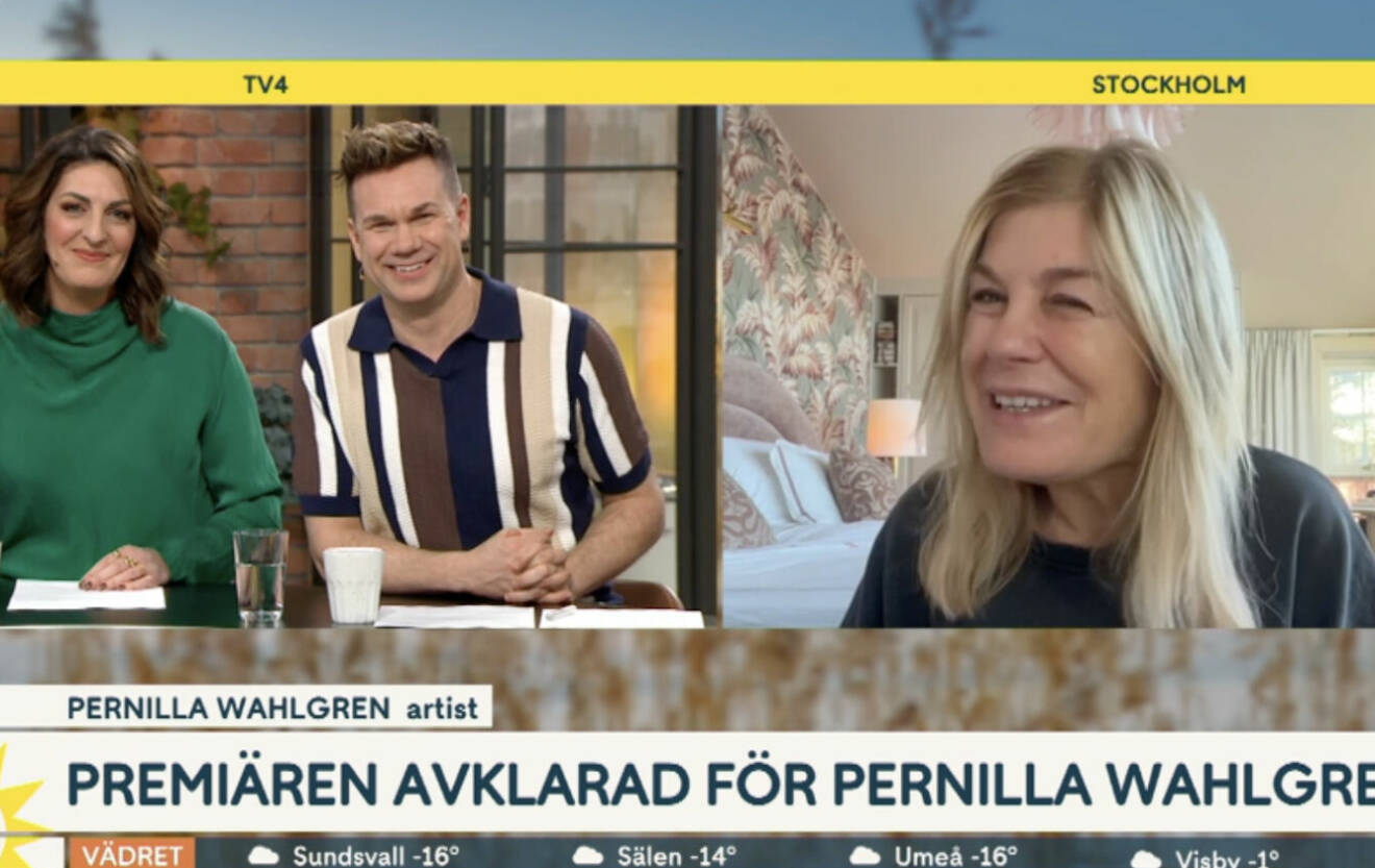 Pernilla Wahlgren intervjuas av Soraya Lavasani och Anders Pihlblad i Nyhetsmorgon