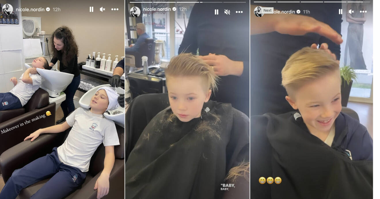 Nicole Nordins söner är hos frisören