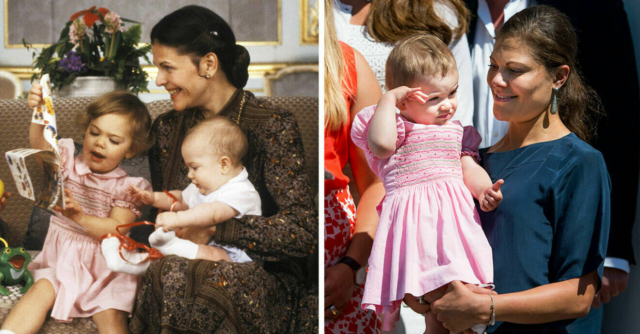 Kronprinsessan Victoria och prinsessan Madeleine i samma rosa klänning