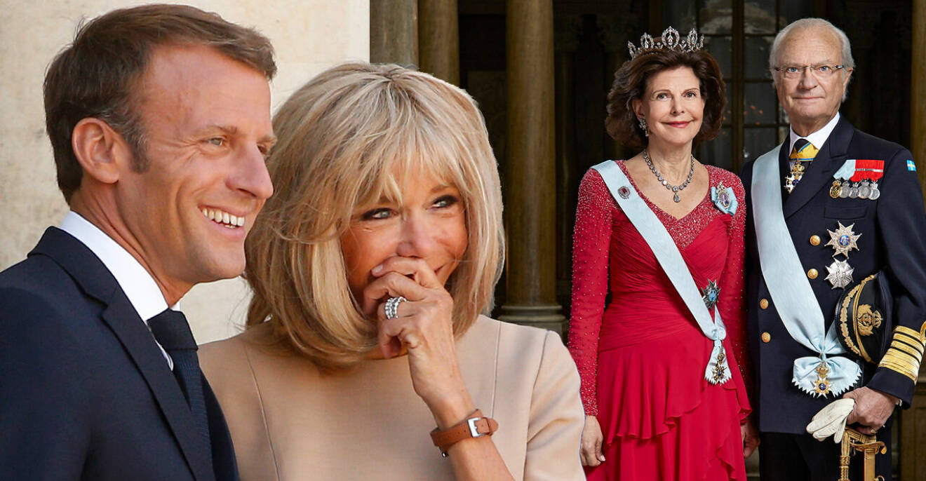 President Macron och hans fru Brigitte på statsbesök hos kungaparet