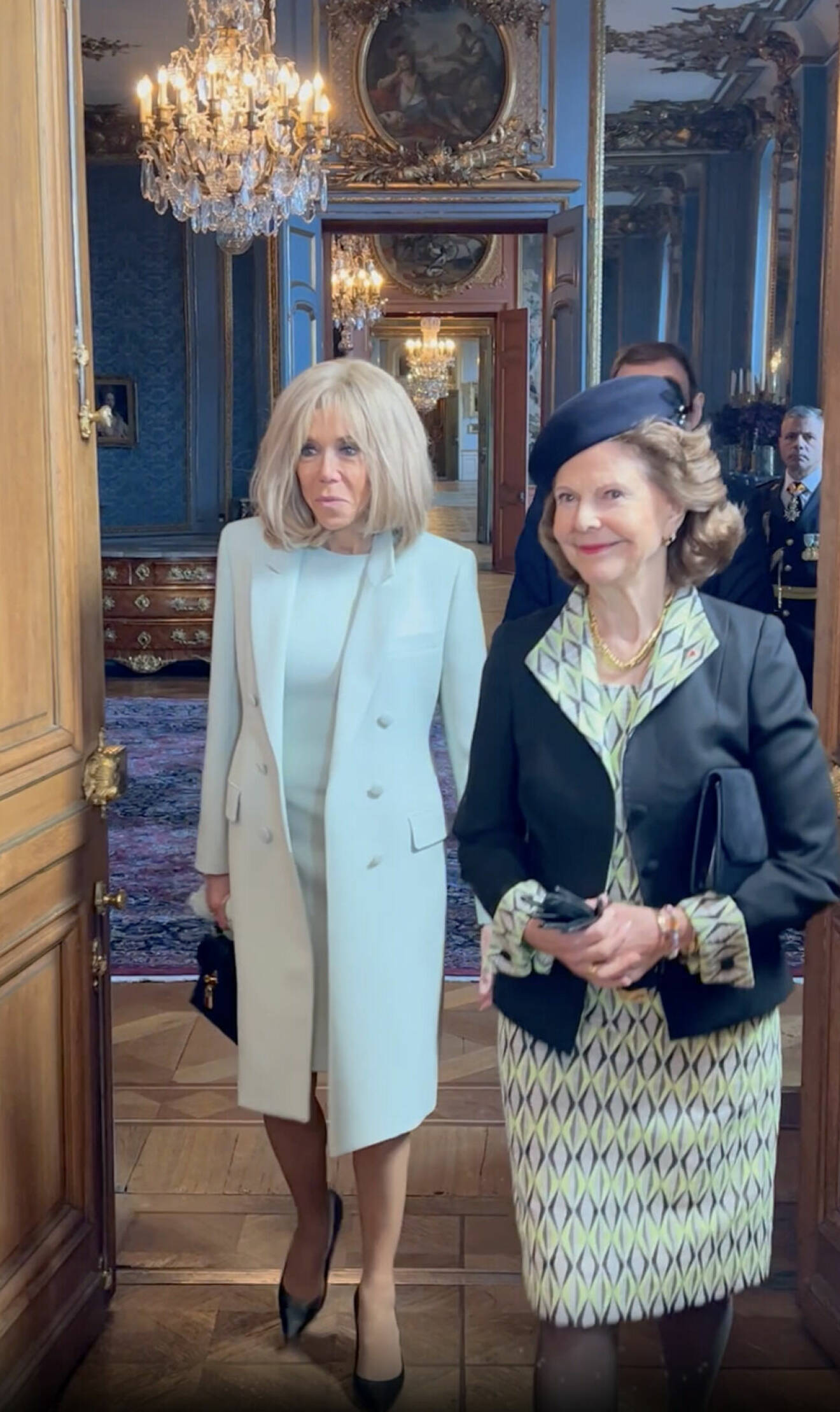 Drottning Silvia med Brigitte Macron under statsbesök från Frankrike