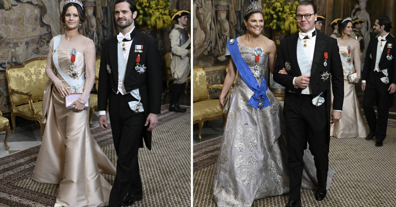 Prinsessan Sofia, prins Carl Philip, kronprinsessan Victoria och prins Daniel på galamiddag