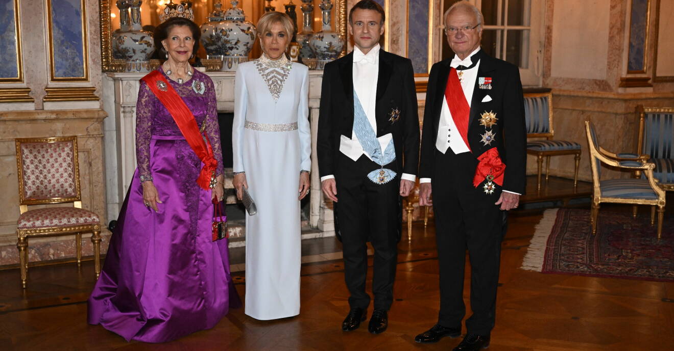 Drottning Silvia och kungen med Emmanuel Macron och Brigitte på slottet