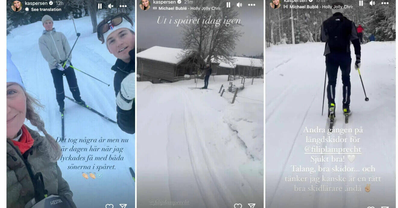 Kristin Kaspersen åker skidor med sönerna Filip Lamprecht och Leon Fahlen