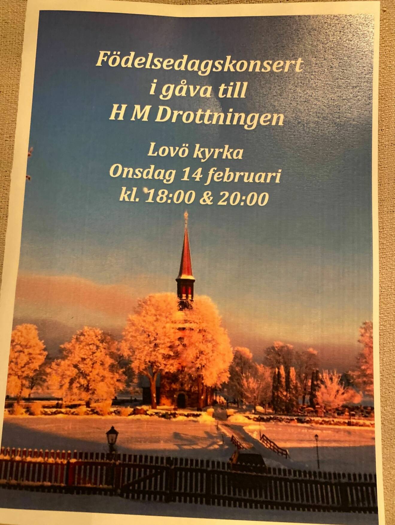 Programmet till drottning Silvias födelsedagskonsert i Lovö kyrka