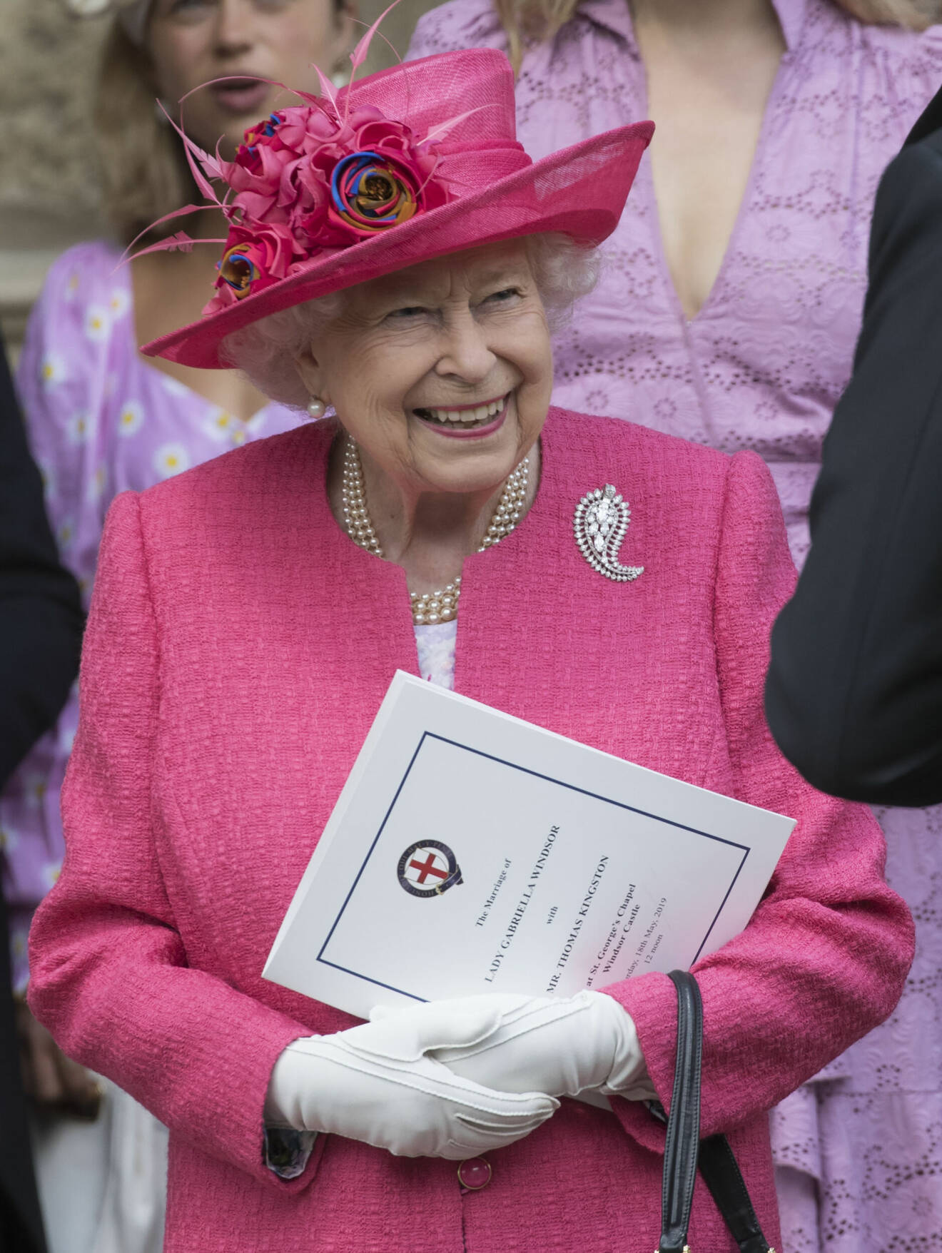 Drottning Elizabeth på Lady Gabriella Windsors bröllop med Thomas Kingston 2019