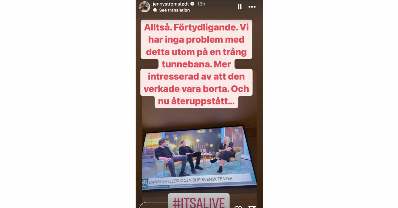 Jennys Strömstedts Instagramstory