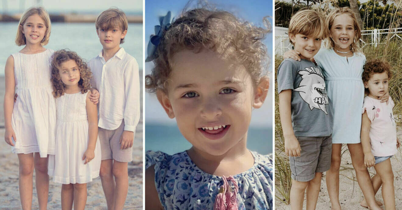 Prinsessan Leonore, prinsessan Adrienne och prins Nicolas på stranden