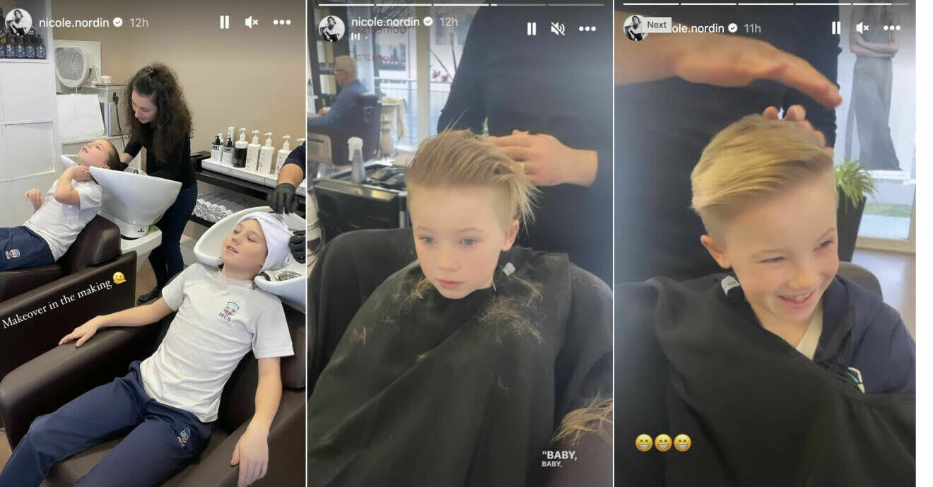 Nicole Nordins söner hos frisören