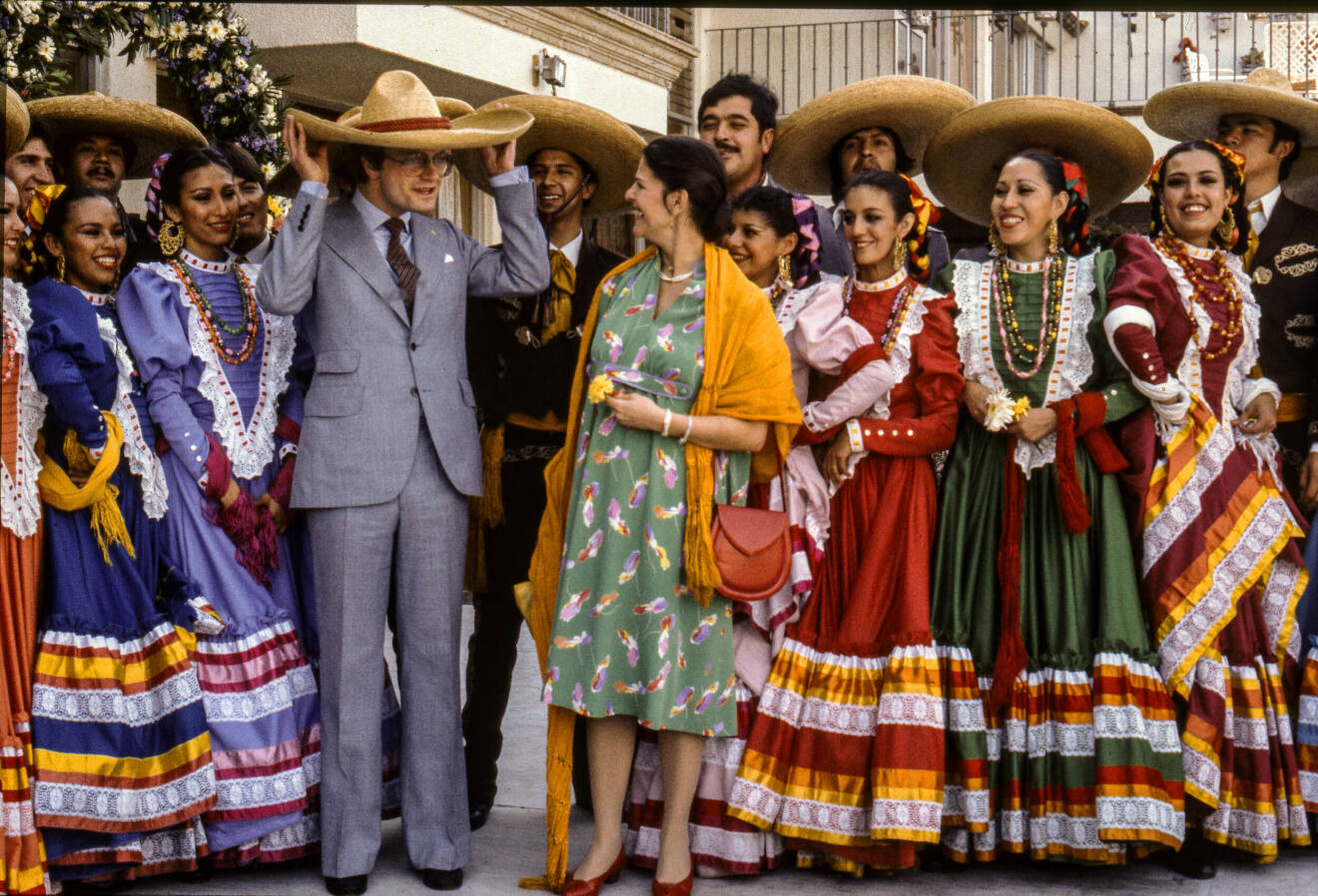 Kungen och en gravid drottning Silvia på statsbesök i Mexiko 1982