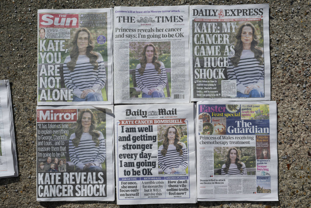 Löpsedlar i Storbritannien om prinsessan Kates cancer
