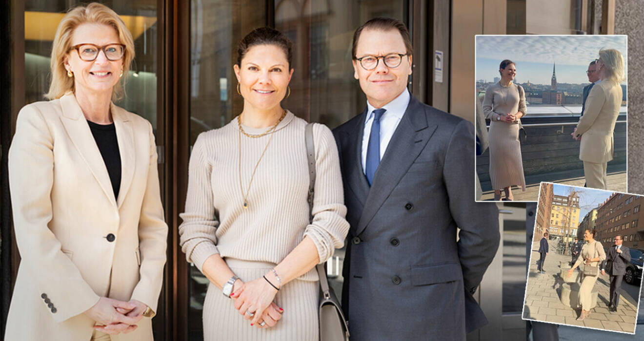 Kronprinsessan Victoria och prins Daniel med finansminister Elisabeth Svantesson