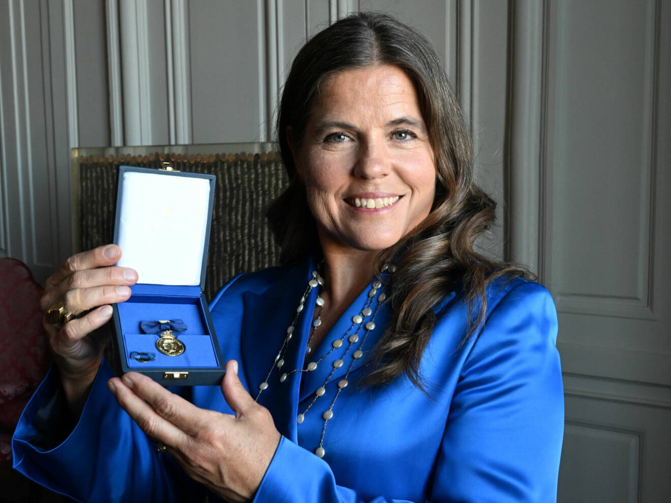Pernilla Wiberg Bjerke mottog på måndagen en medalj för förtjänster om svensk idrott av kungaparet på kungliga slottet.