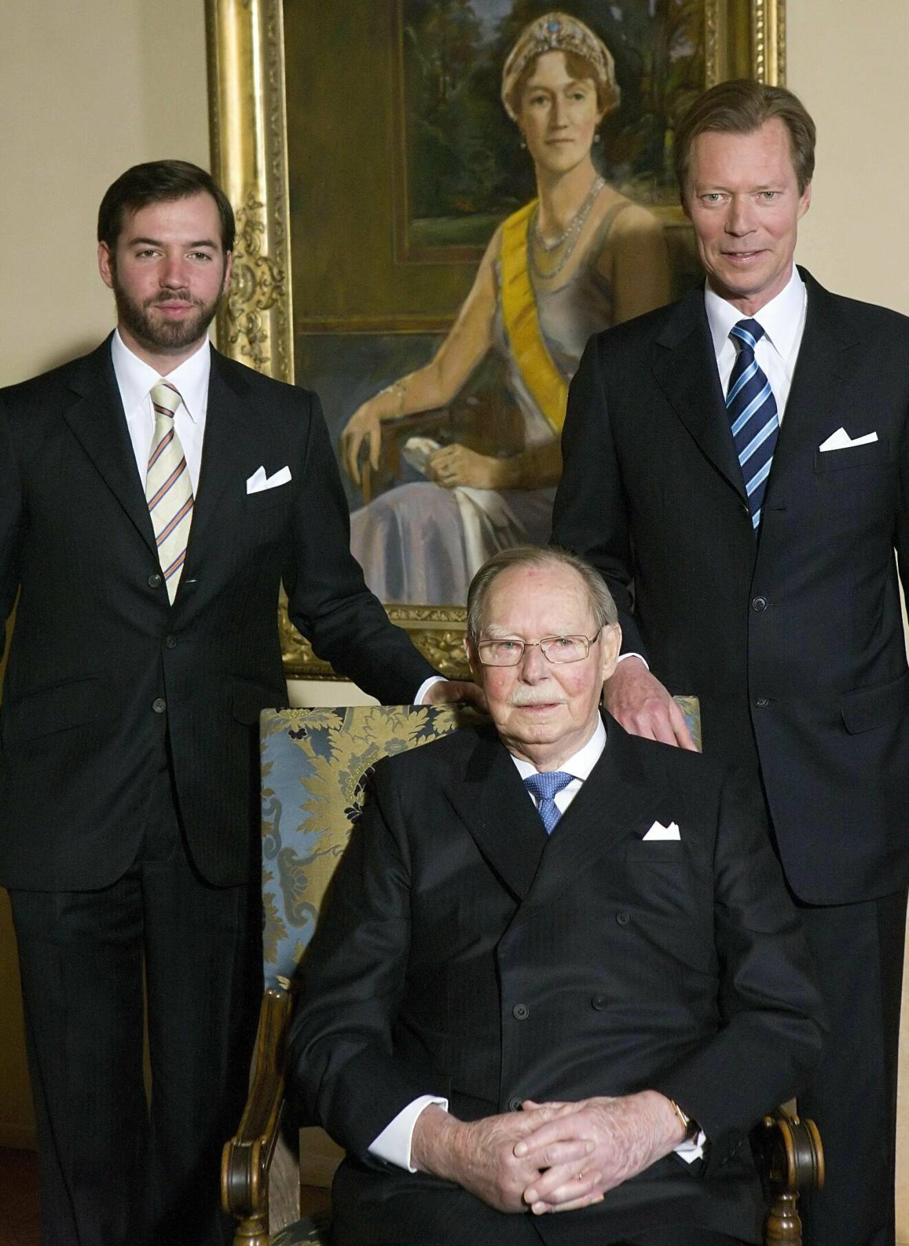 Luxemburgs storhertig Henri med sin pappa Jean och sin son prins Guillaume