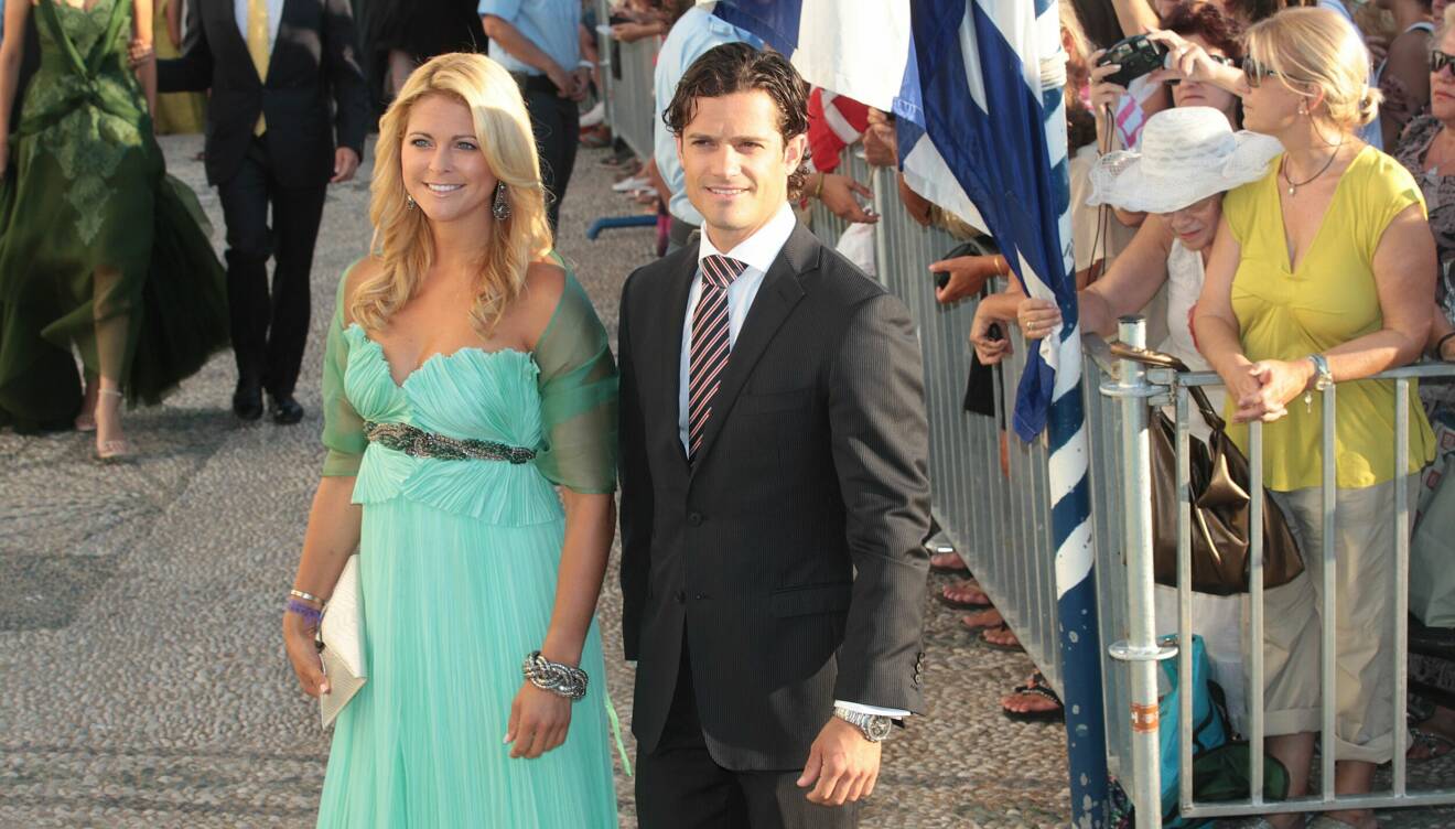 Prinsessan Madeleine och prins Carl Philip i samband med prinsessan Tatianas och prins Nikolaos bröllop