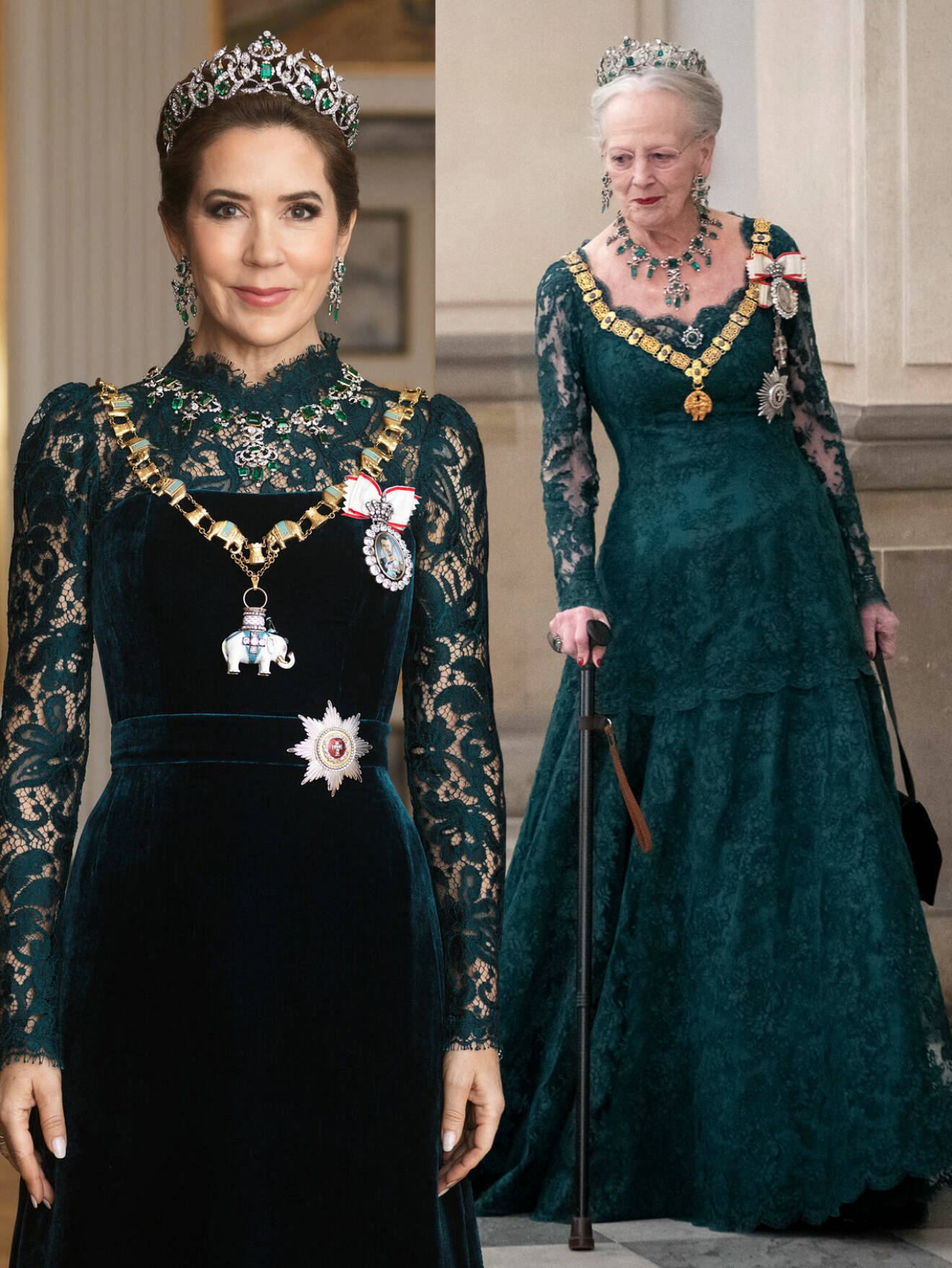 Drottning Mary och drottning Margrethe i danska kungafamiljens smaragder – till klänningar i grönt