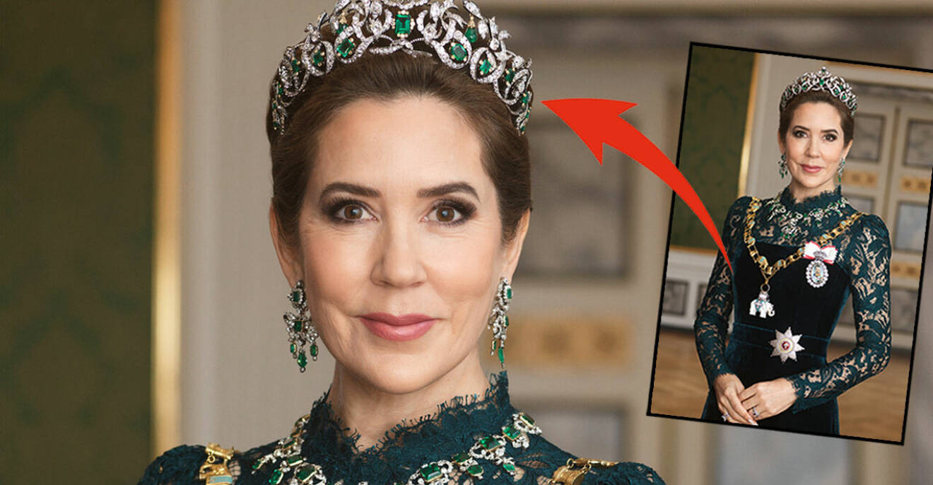 Ny officiell bild på drottning Mary i tiara med smaragder
