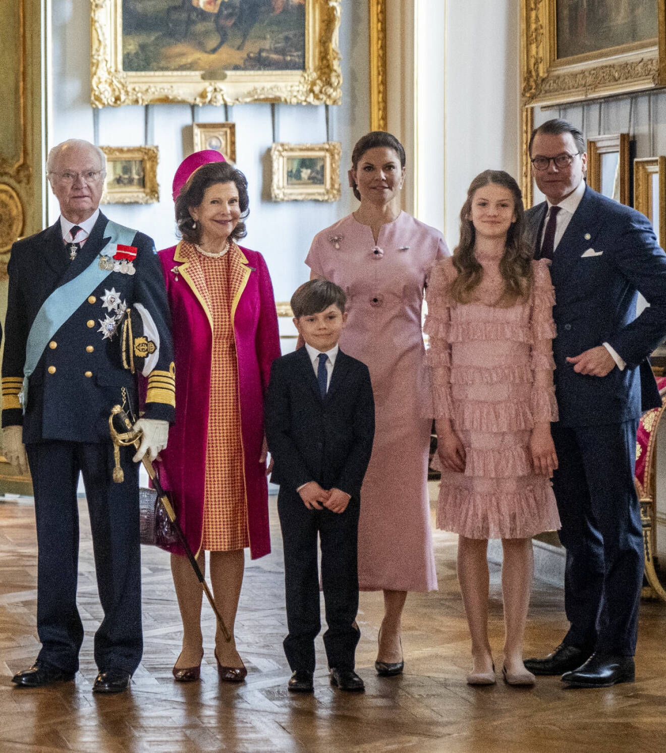 Statsbesök från Danmark 2024 – kronprinsessan Victoria, prinsessan Estelle och prins Oscar med kungaparet och prins Daniel