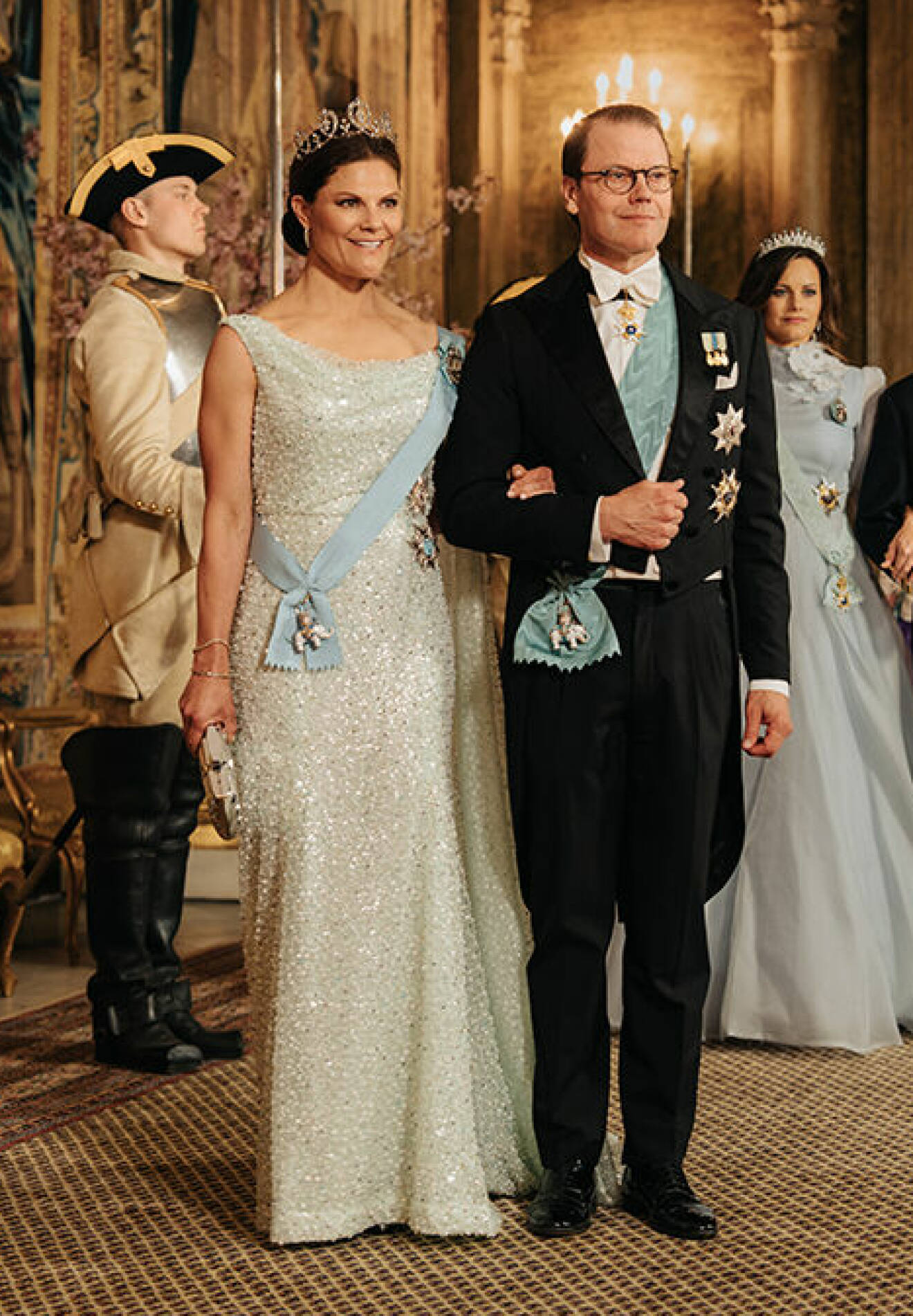 Kronprinsessan Victoria och prins Daniel vid galamiddagen för kung Frederik och drottning Mary
