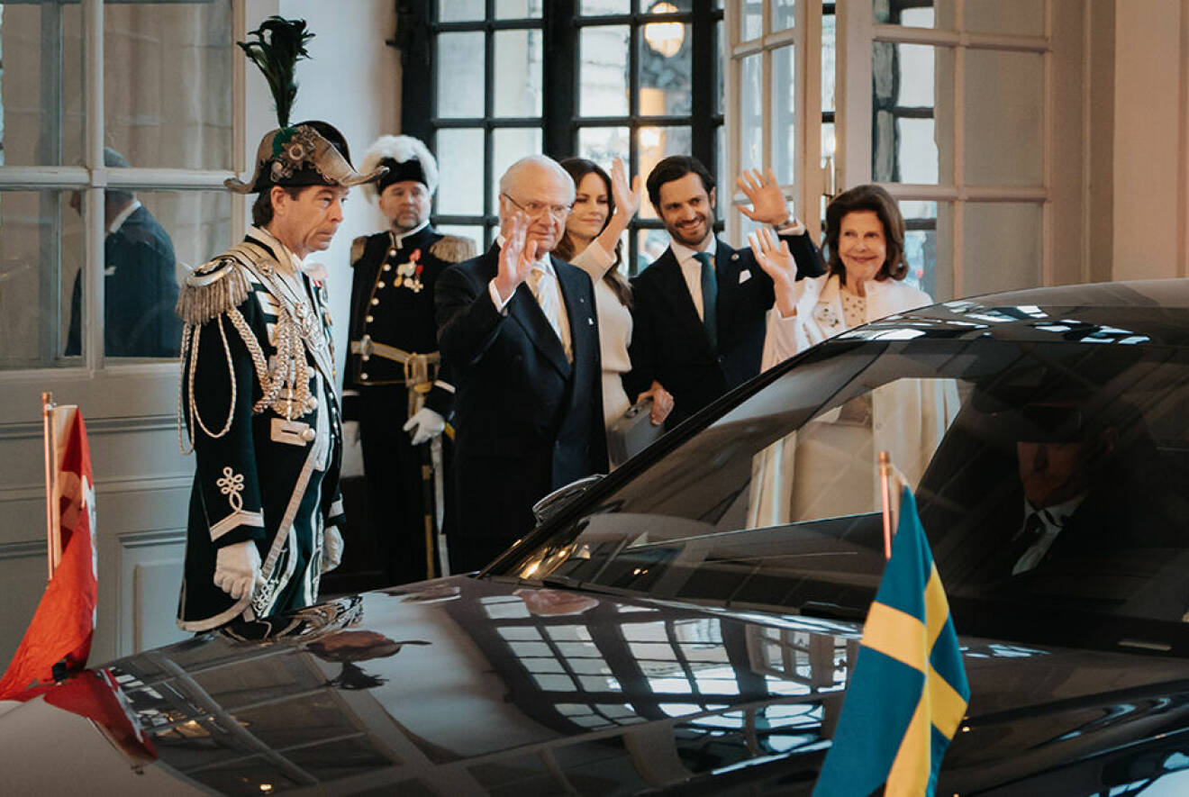 Statsbesök från Danmark: Kungen, drottning Silvia, prinsessan Sofia och prins Carl Philip vinkar adjö