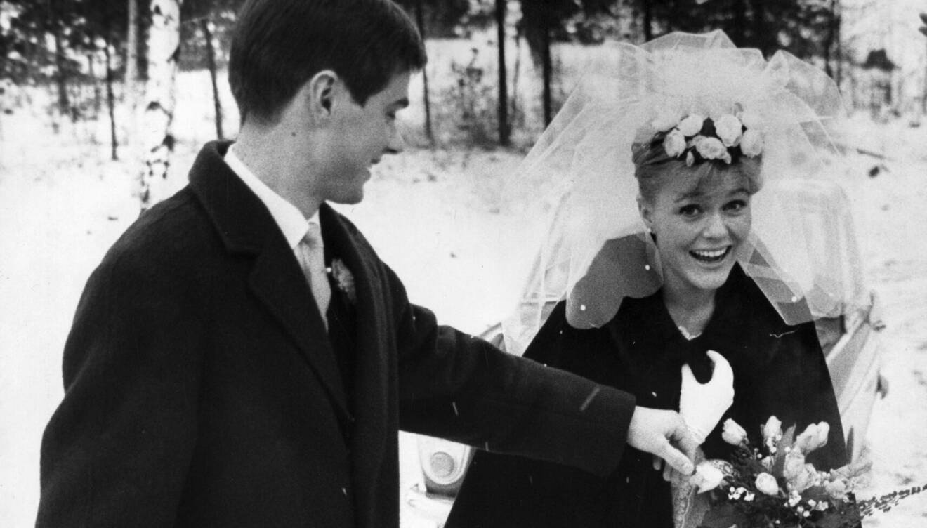 Hans Wahlgren och Christina Schollin på sitt bröllop