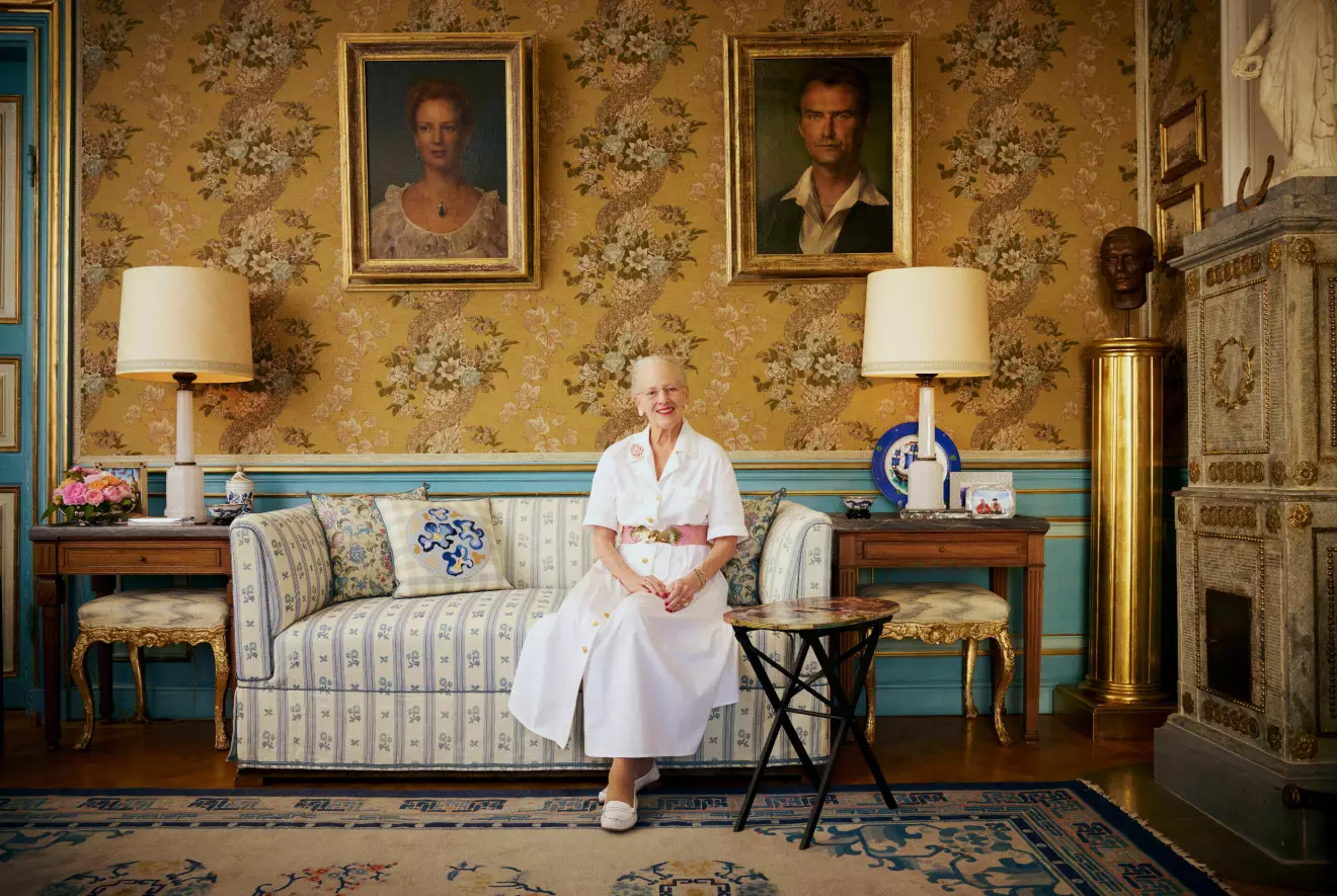 Drottning Margrethe i sitt hem på Fredensborgs slott utanför Köpenhamn