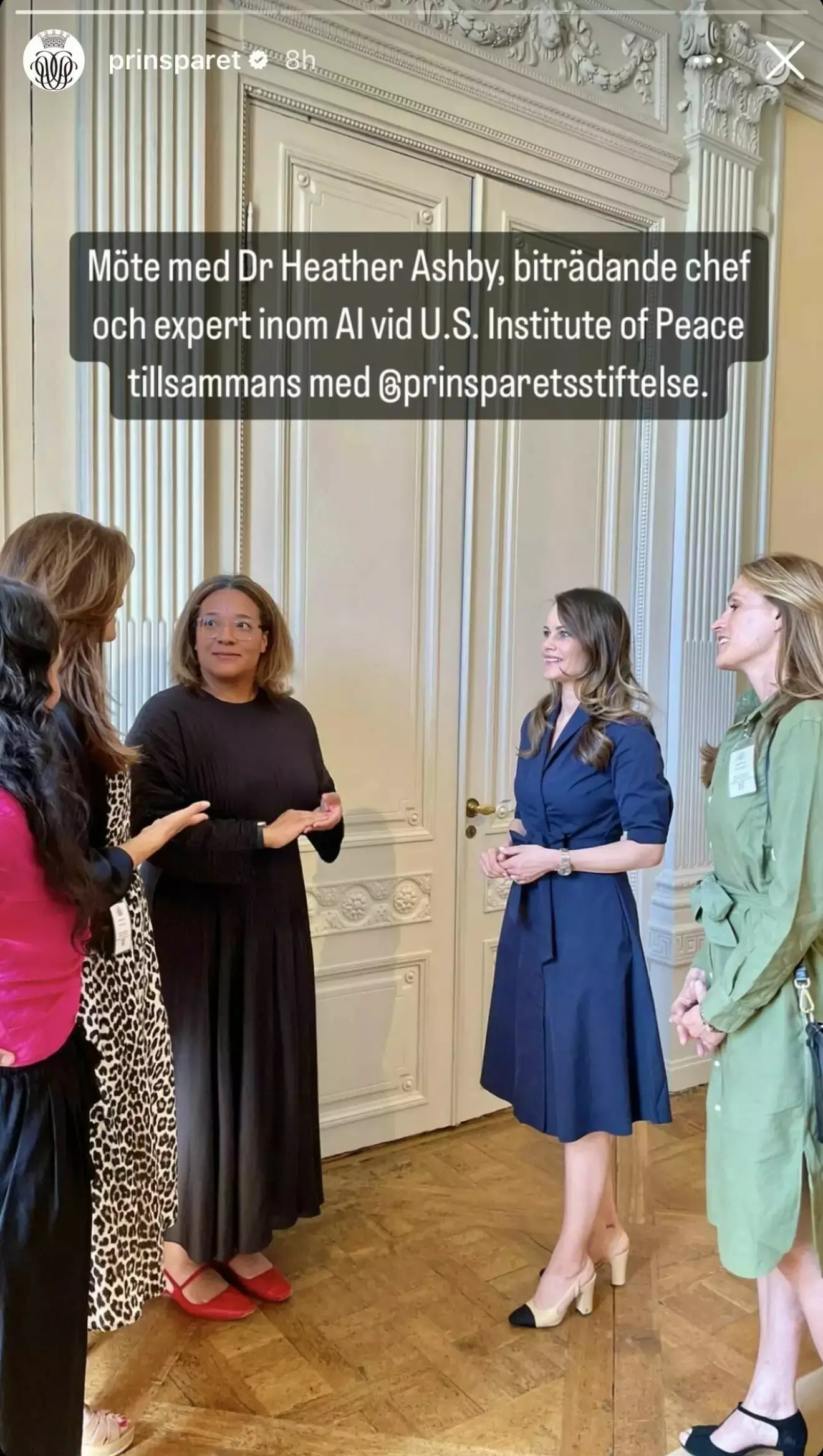 En skärmdump från prinsparets Instagram, prinsessan Sofia på möte