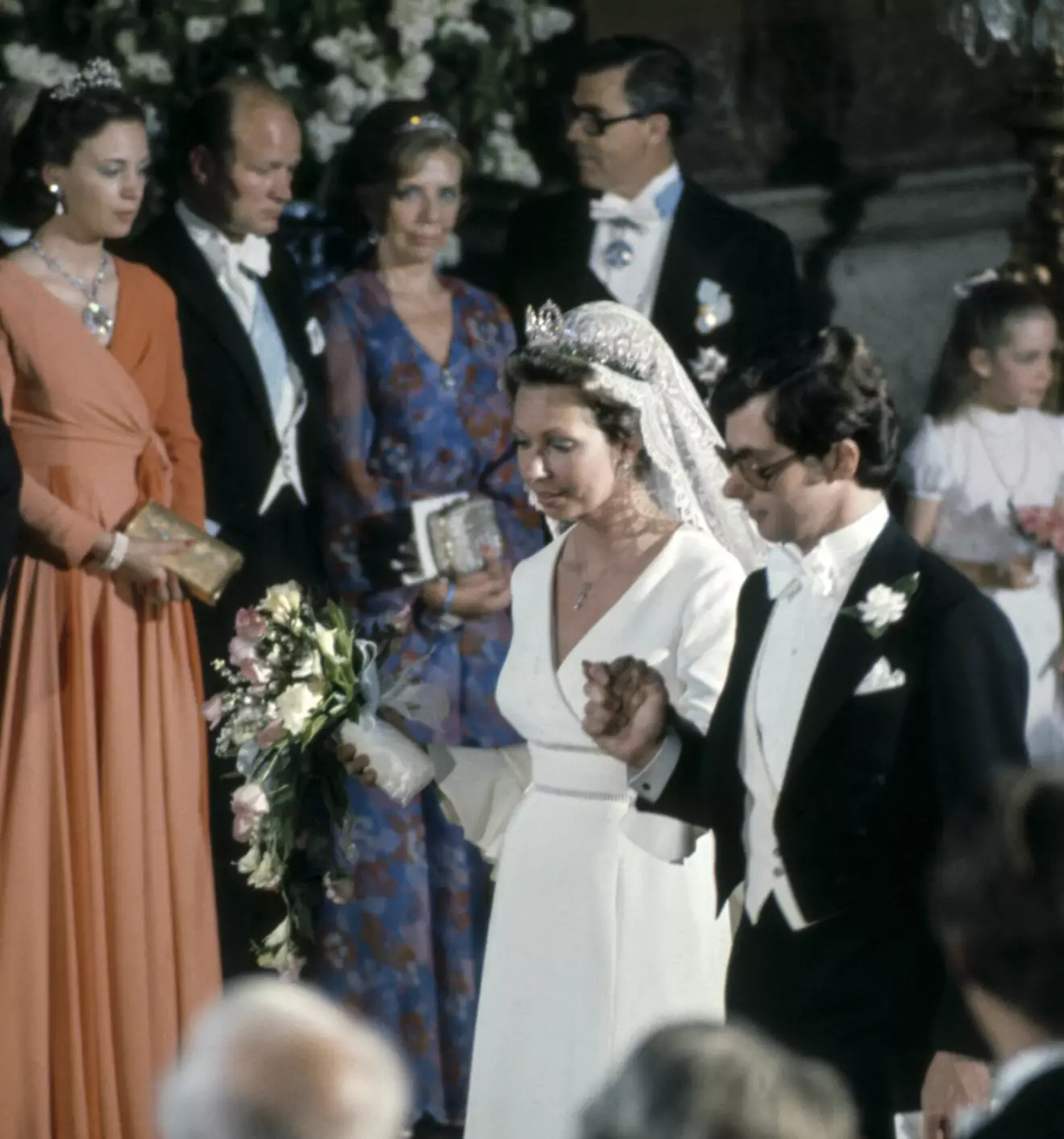 Prinsessan Christina och Tord Magnuson vid sitt bröllop i Slottskyrkan 15 juni 1974