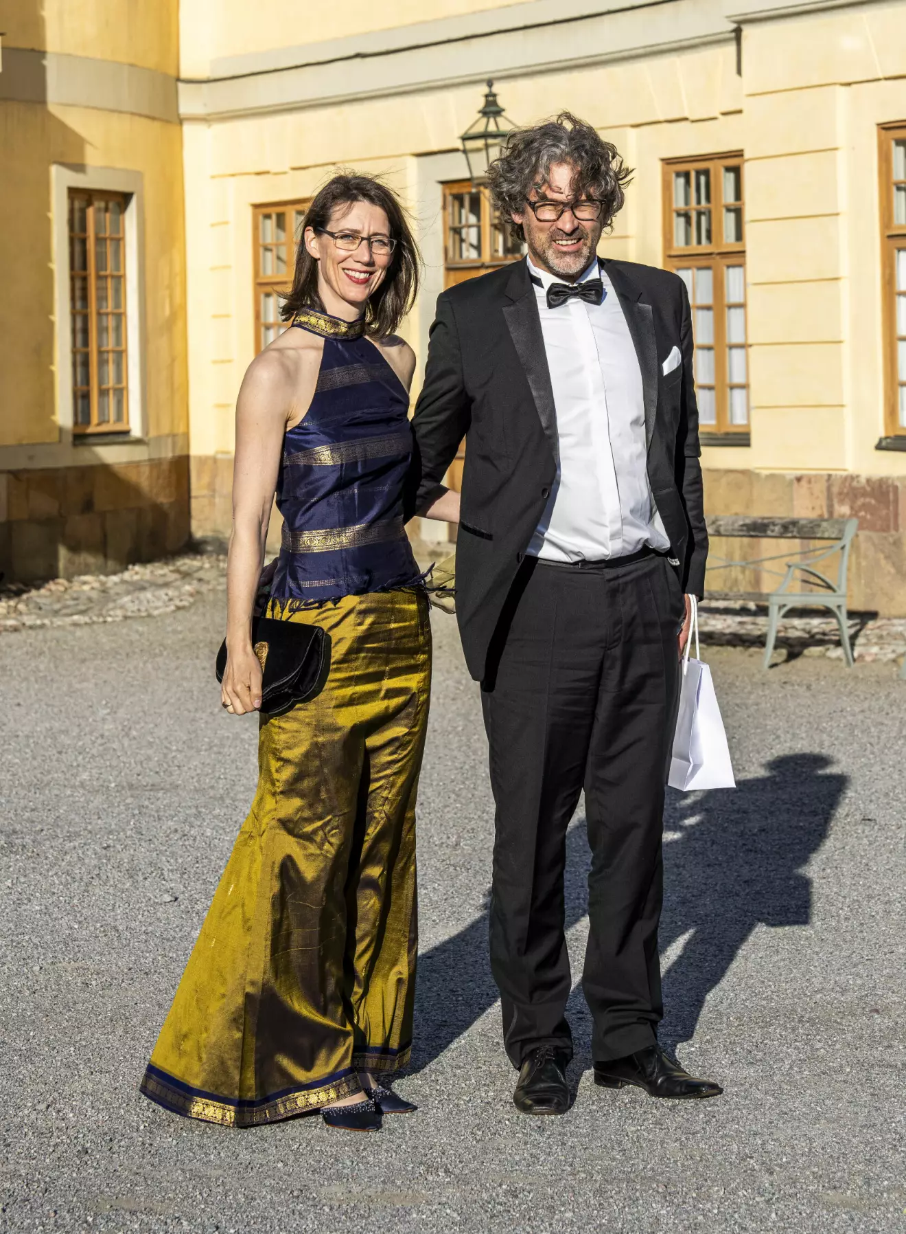 Bettina Bernadotte och Philipp Haug vid kungaparets privata middag på Drottningholm 2024
