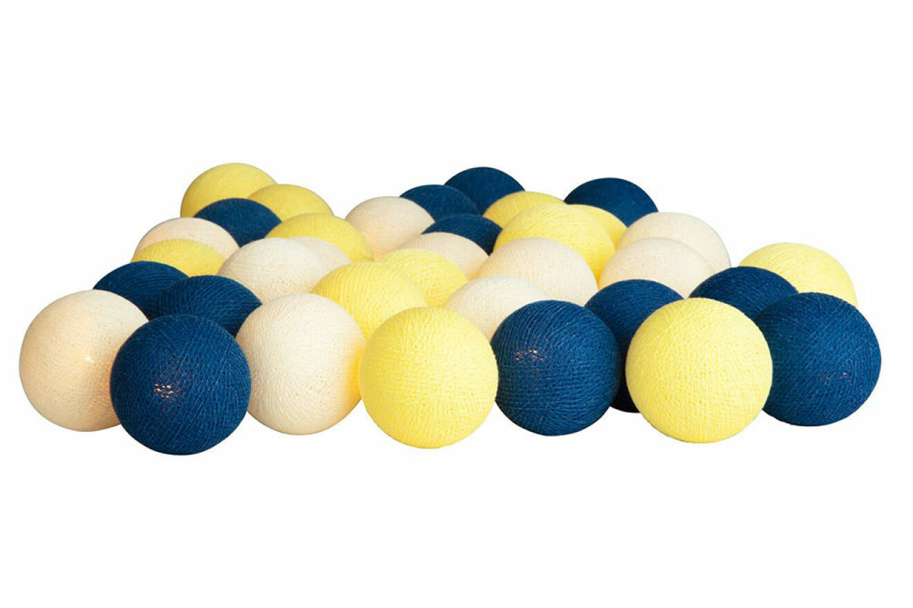ljusslinga med bollar i gult och blått från Irislights