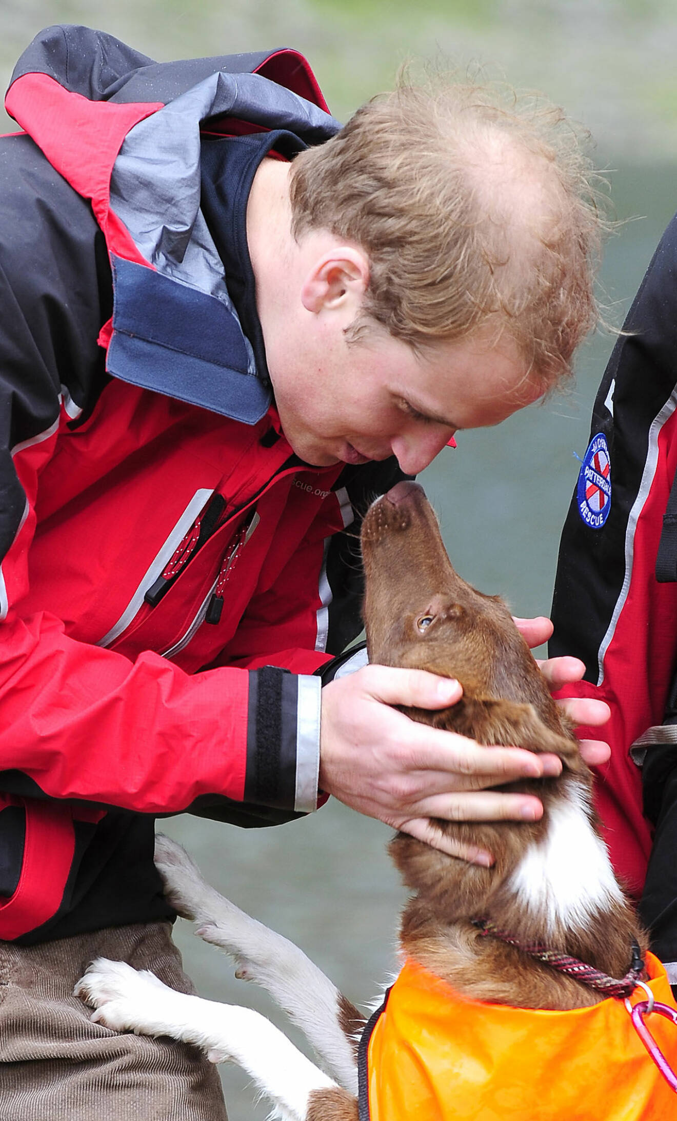 Prins William hälsar på en hund