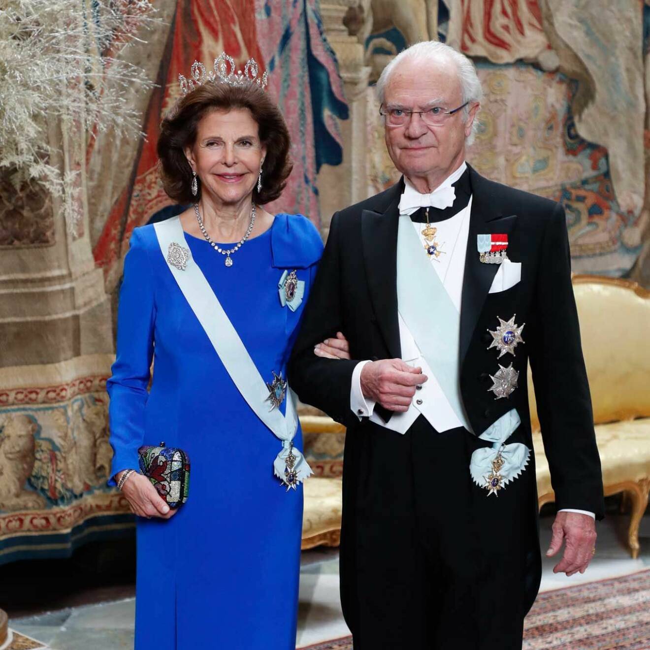 Kungaparet på Nobelmiddagen på Stockholms slott 2019.