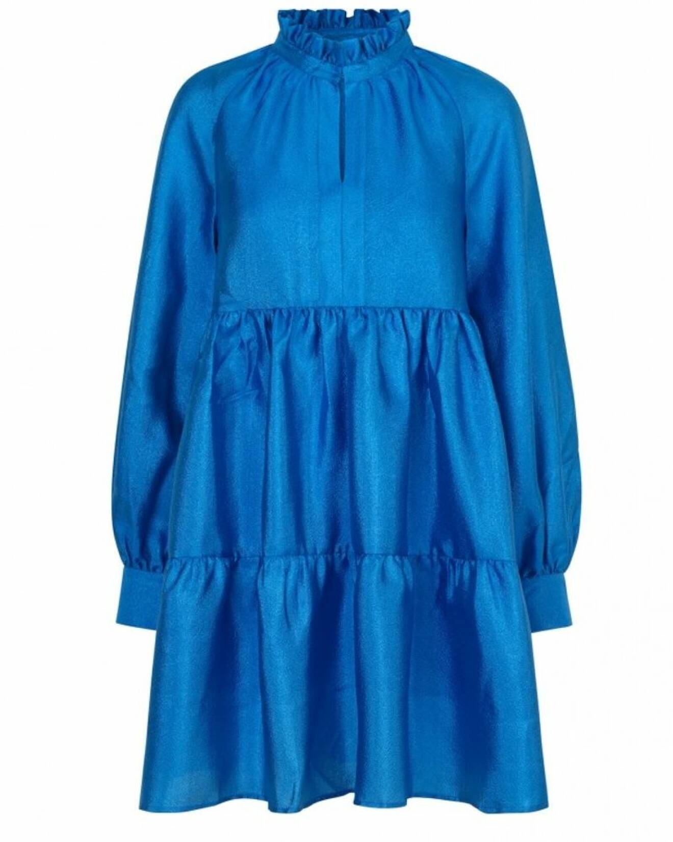 Klarblå klänning med puffärm