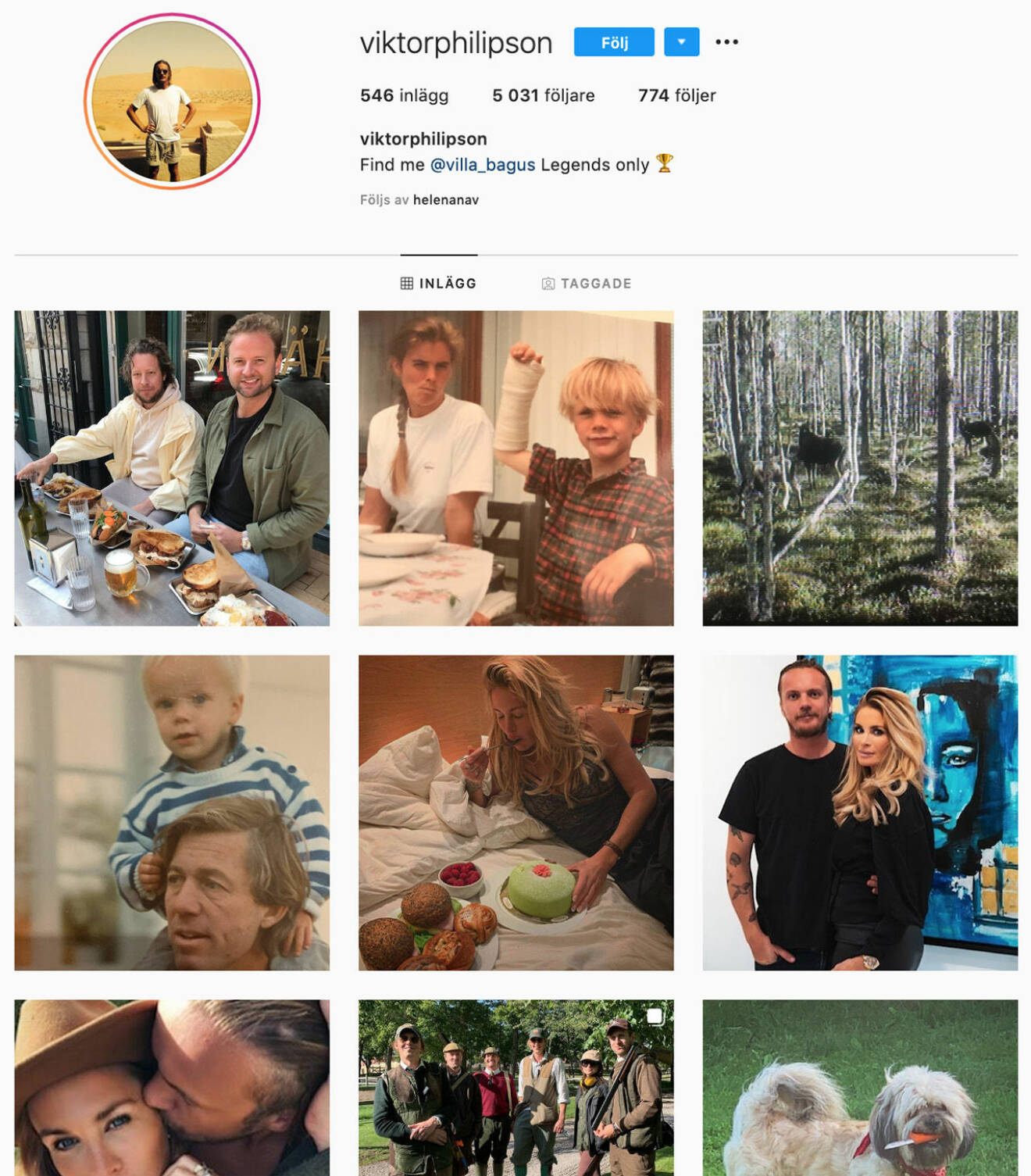 Viktor Philipson har fortfarande kvar bilderna på Carolina Gynning på sin Instagram!