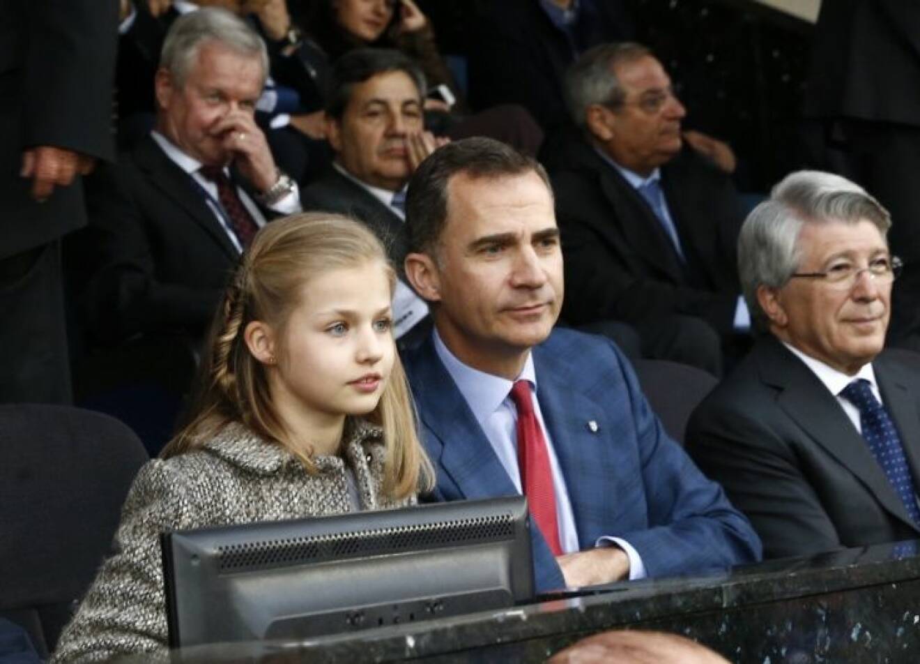 MADRID, SPAIN, 2016, APRIL 27 Princess Leonor, with King Felipe VI, came to the Stadium Vicente Calderon, with his young daughter, Princess Leonor to enjoy the clash between Atletico de Madrid and Bayern Munich All Over Press *** Local Caption *** 07892066